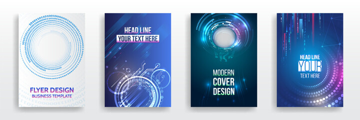 Poster - Cover design with digital circuits, binary code, glowing elements and futuristic patterns. Suitable for technology events, innovation presentations, cybersecurity brochures and digital communication.