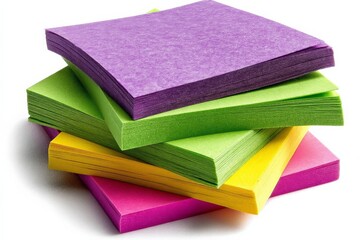 Poster - Colorful stack of paper notes in various shades on a white background for organization or creative projects