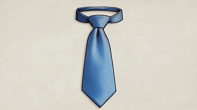 Elegant blue necktie line art in deep sky blue, set against a pale warm gray background