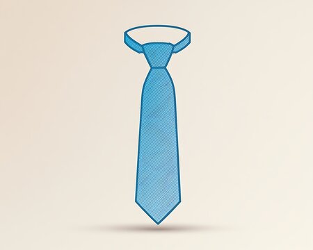 Elegant linear necktie icon in cyan blue, outlined on a pale gray gradient