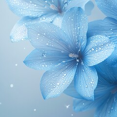 Fototapete - Delicate, light blue floral design with water droplets and sparkling effects high resolution   for isolate image