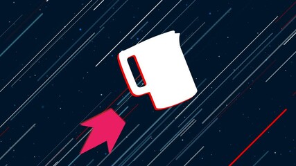 Poster - Electric kettle symbol flies through the universe on a jet propulsion. The symbol in the center is shaking due to high speed. Seamless looped 4k animation on dark blue background with stars