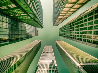 Aufkleber - Abstract Cityscape: Skyscrapers Against a Bright White Sky - Stock Photo