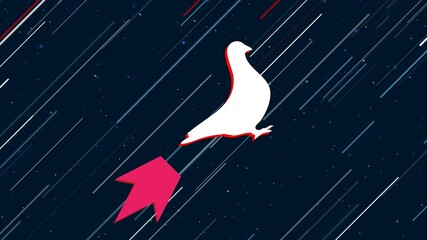Poster - bird pigeon symbol flies through the universe on a jet propulsion. the symbol in the center is shaki