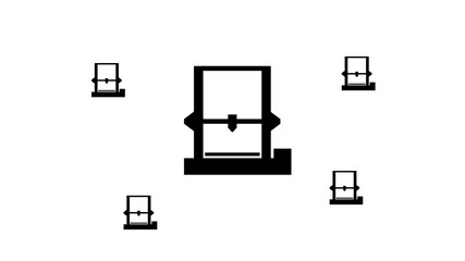 Poster - Zoom in and out animation the 3D printer symbol. Large black symbol in the center and four small symbols around. Seamless looped 4k animation on white background