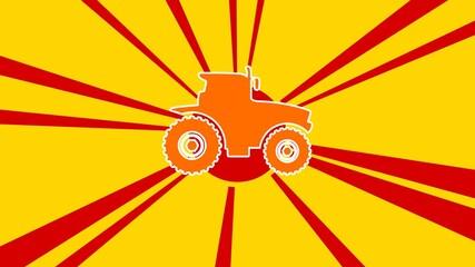 Poster - Tractor icon on the background of animation from moving rays of the sun. Large orange symbol increases slightly. Seamless looped 4k animation on yellow background