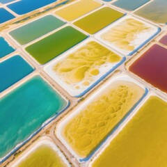 Poster - カラフルな池の航空写真抽象的なテクスチャ背景幾何学的なパターン農業用水貯水池と産業景観