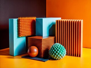 Aufkleber - Abstract Turquoise and Orange Modern Art Design, Bold Geometric Shapes, Creative Background Texture