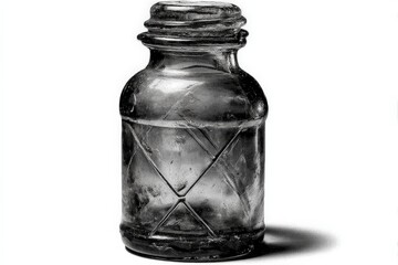 Poster - Old glass bottle with a unique design sitting on a plain background capturing vintage charm