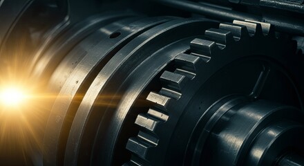 Poster - A close up of a gear with a sun shining on it