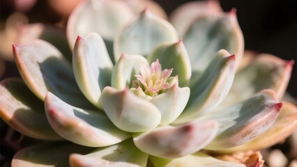 Aufkleber - 淡い緑とピンクの色調のエケベリア多肉植物のクローズアップと柔らかな照明効果