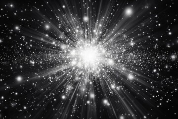 Wall Mural - burst of light from a distant galaxy in deep space abstract background black and white view