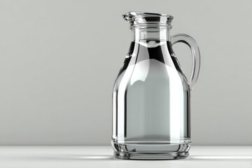 Aufkleber - Clear glass pitcher filled with water on a simple, minimalist background reflecting light and shadows during natural daylight