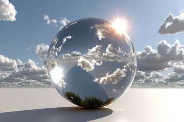 Poster - Reflections of nature and sky captured in a spherical glass orb under bright sunlight