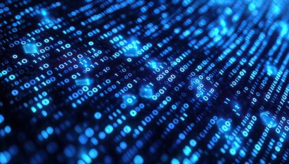 Fototapete - Binary Code Stream with Abstract Symbols