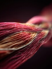 Poster - Detailed Macro 3D Render of Muscle Fibers Showcasing Structure, Texture, and Color With a Blurred Side for Depth