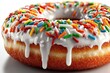 © ChaoticMind - Colorful glazed donut with sprinkles on a reflective surface ready for enjoyment at any time of day