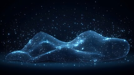 Fototapete - A mesmerizing blue grid floats in the cosmos. Sparkling starlight illuminates this digital landscape, evoking a futuristic and ethereal sensation. Abstract wireframe in dark blue.