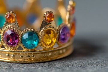 Aufkleber - Jewelry crown adorned with colorful gemstones resting on a grey surface showcasing fine craftsmanship