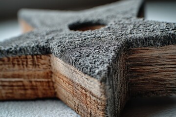Leinwandbilder - Close-up view of a textured wooden star sculpture showcasing natural wood grains and a unique, soft finish in natural lighting