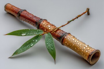 Poster - Stunning bamboo close-up with water droplets showcasing nature's beauty and intricate details in a minimalist setup