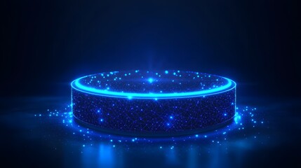 Fototapete - Futuristic glowing orb with interconnected blue lights. Reflective surface enhances the digital feel. Ideal for technology, innovation, and network concepts. Abstract wireframe in dark blue.