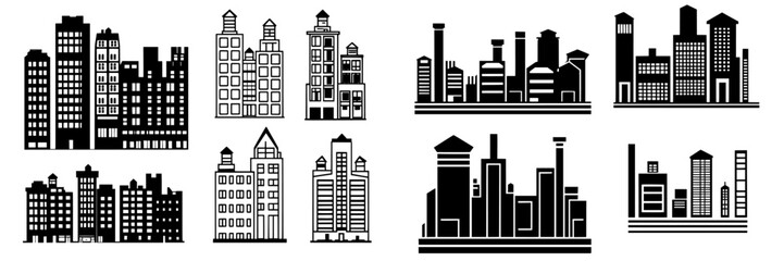 Poster - The industrial landscape is complemented by a hand-drawn cityscape, with modern plants and buildings forming distinctive line silhouettes