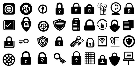 Poster - Internet security is represented by modern icons such as keys, locks, and safe web access
