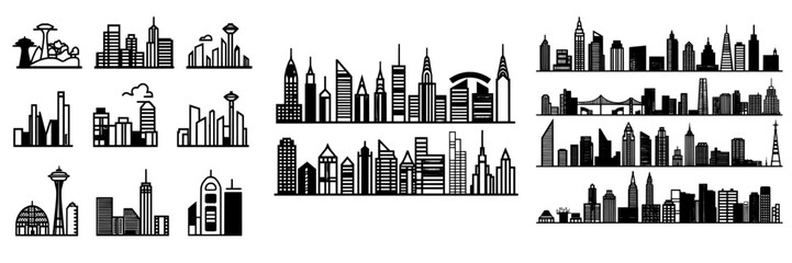 Poster - A modern cityscape outline is set in isolation, featuring a colorful skyline with city line silhouettes on a white background illustration