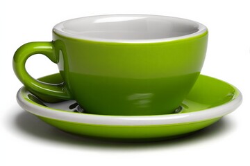 Aufkleber - Bright green ceramic cup and saucer resting on a flat surface in bright light