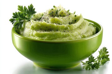 Poster - Creamy green spread with herbs in a vibrant bowl sits on a bright background
