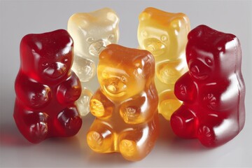 Poster - Colorful gummy bears arranged in a playful display, showcasing various flavors and shapes on a neutral background