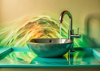 Aufkleber - Double Exposure: Abstract Water Flowing Over Sink Drain