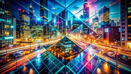 Aufkleber - Double Exposure: Contact Square Pointers & Abstract Cityscape - Stock Photo