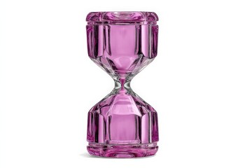 Poster - Colorful hourglass with pink sand and crystal frame on a simple white background showcasing its elegant design and craftsmanship