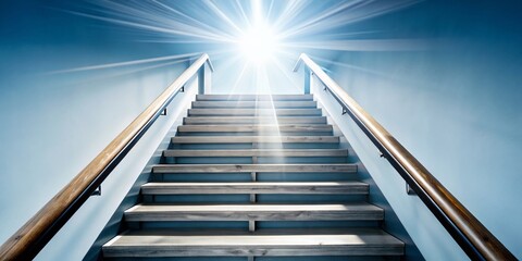 Aufkleber - Double Exposure: Light Beam on Empty Staircase with Handrail - Surreal Stock Photo