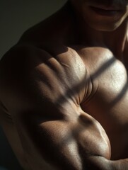 Aufkleber - Focused Arm Workout Showcasing Detailed Muscle Shadows Under Soft Lighting for Enhanced Definition and Aesthetics