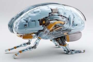 Aufkleber - Unique transparent robot resembling a jellyfish with internal mechanisms on display in a minimalist setting
