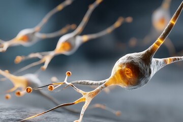 Aufkleber - Neurons transmitting signals in a detailed microscopic environment showcasing brain activity and neural networks