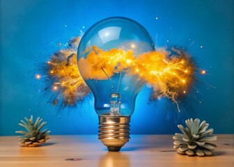 Poster - Electric Blue Light Bulb Fire: Astronomical Smoke Fireworks Panoramic