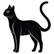 © designboundary - Elegant black cat gracefully stands with its curved tail and watchful eyes