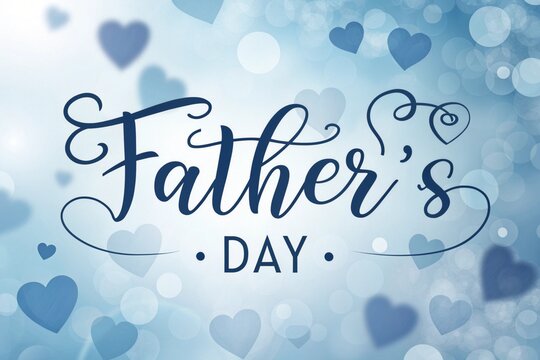 Happy Father's Day Handwritten with Blurred blue Heart Background