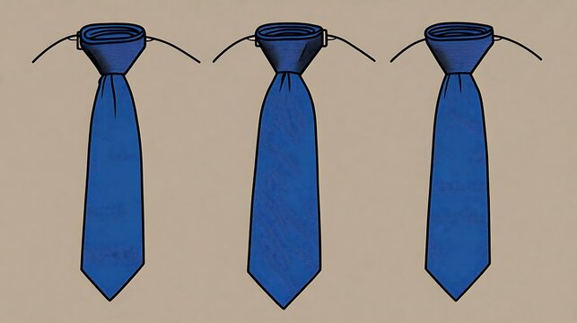 Clean blue necktie line art in sapphire hues, set on a muted warm gray background
