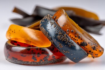 Aufkleber - Colorful resins displayed together, showcasing unique textures and patterns, on a light background during daylight