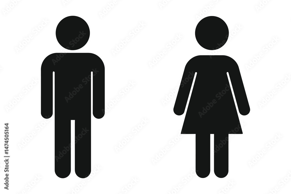 Restroom sign set, man and woman symbol, universal gender icon, for ...