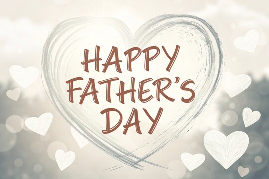 Happy Father's Day Handwritten with Blurred White Heart Background