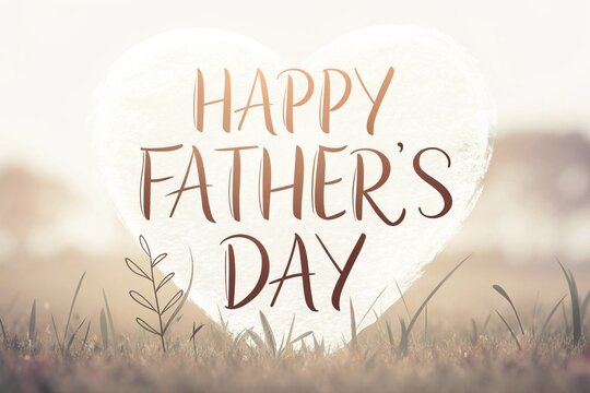 Happy Father's Day Handwritten with Blurred White Heart Background