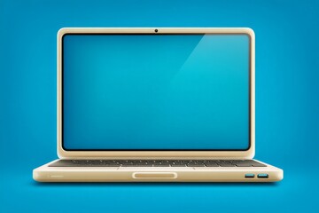 Poster - Modern lightweight laptop resting on a vibrant blue background, showcasing a sleek design and thin profile