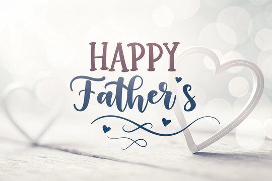 Happy Father's Day Handwritten with Blurred White Heart Background