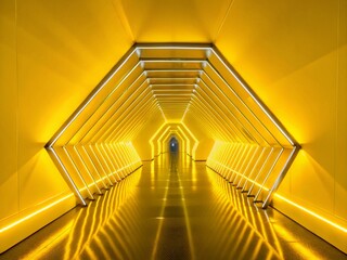 Aufkleber - Futuristic Neon Geometric Tunnel: Glowing Lines & Dynamic Lights - Surreal Stock Photo